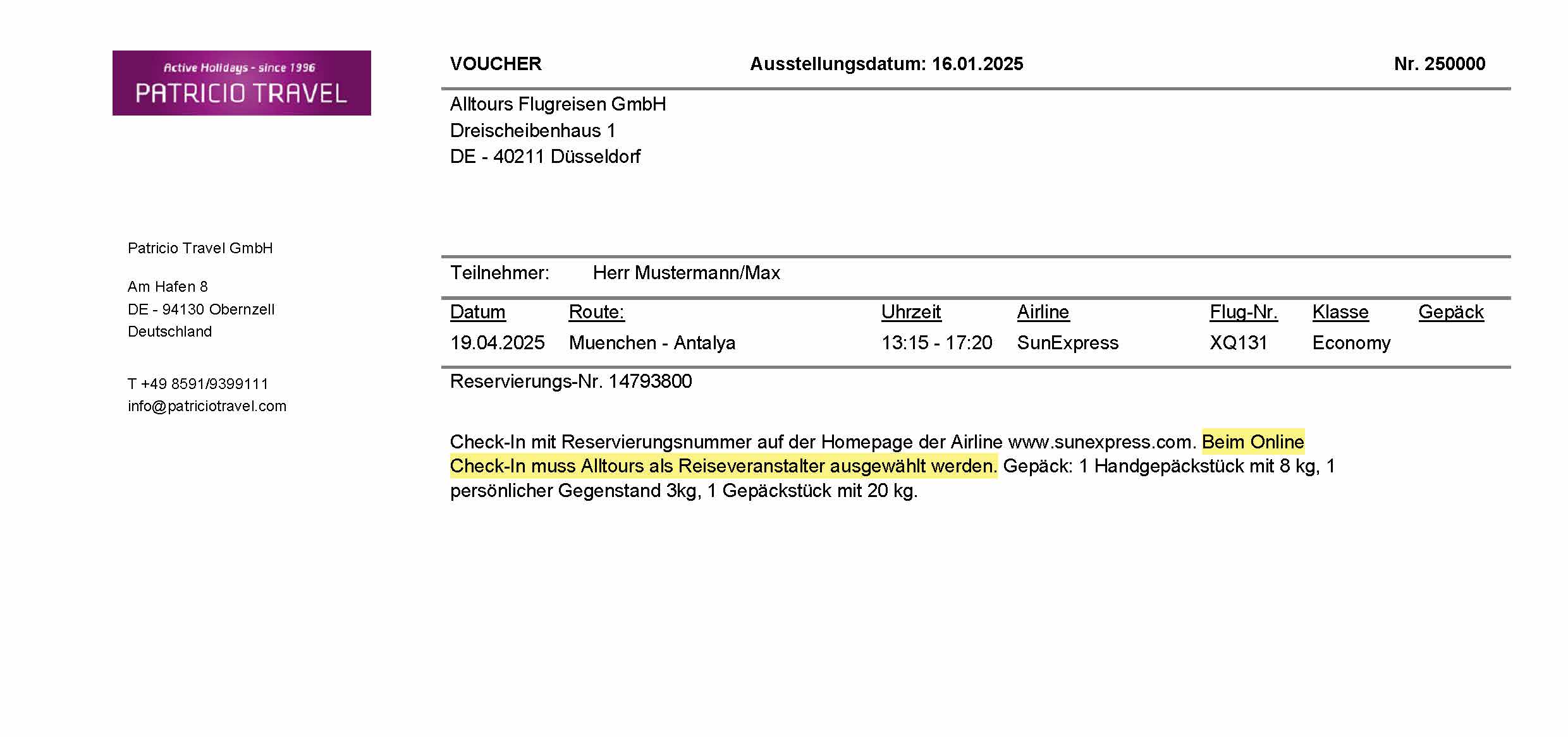 Flugvoucher Sunexpress Drittanbieter